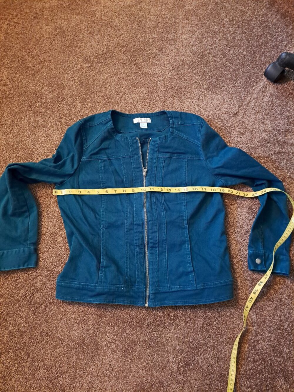 Christopher Banks Collarless Zip Front Dark Teal Denim Jacket,Chore Coat - Picture 7 of 8